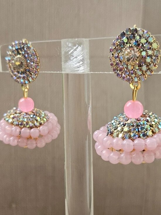 Jewelry - Fashion Earrings Pink Beads Chandelier Jhumka Traditional Pakistani Earrings
